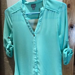 Teal Vanity sheer top with 3/4 length sleeves